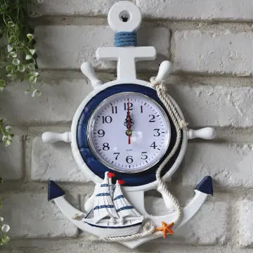 Anchor Wall Clock- Wood Clock Ship Wheel Steering Wheel Wall Hanging  Decoration