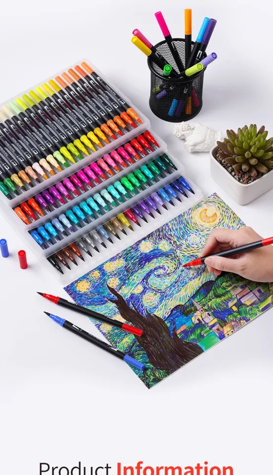 12 Color Set Dual Tip Art Marker Watercolor Brush Fineliner Pen