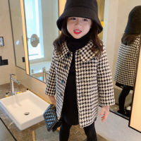 Girls Lattice Jacket Plus Velvet Warm Long Outerwear Kids Autumn Overcoat Plaid Wool Winter fashion Coat for Girl