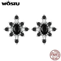 [Receive Yali]WOSTU 925เงินสเตอร์ลิงจริงสีดำสีขาวต่างหูตุ้มหูดาว CZ ตุ้มหูแนวโกธิคแบบยุโรปของขวัญเครื่องประดับสำหรับงานเลี้ยงงานแต่งงาน