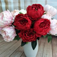 【DT】 hot  Simulation Flowers Silk Artificial Peony Bouquet Hotel Balcony Garden Decoration Fake Flower Red Peonies Valentines Day GiftTH