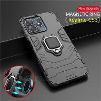 เกราะกันกระแทกเคสสำหรับ Realme C51 C53ที่ใส่เคสตั้งโทรศัพท์ NFC 4G พวงกุญแจรถฝาหลังแข็งสำหรับ RealmeC51 C53NFC Narzo N53เคสแข็งสีดำ