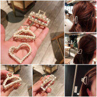 lovemango กิ๊บติดผมมุกประดับเพชรสีทองเมทัลลิกHair accessories metallic gold diamond pearl hair grab clip