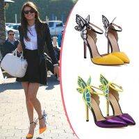 DDYZHY 2021ปีกผีเสื้อฤดูร้อน Peep Toe Sals รองเท้าผู้หญิง Stiletto รองเท้าส้นสูง Sol หัวเข็มขัดสี Salias Mujer