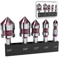 【hot】☄❖✉  5 Flute Metal M35 Cobalt Countersink Bit Set 82° 5pcs 1/4  Shank Countersunk 1/4” 3/8” 1/2” 5/8 With Holder