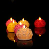 2.8 inch Religious Flower Shape LED Lotus CandlesBeige Body Plastic Wam White Moving Light Fake Votive Church Candles