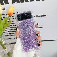 For Samsung Galaxy Z Flip 4 3 ZFlip4 Case Pearly Sequins Transparent Four Corners Silicone Folding Shockproof Cover Accessories