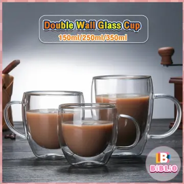 1pc 150ml Double Walled Glass Coffee Cup With Handle And