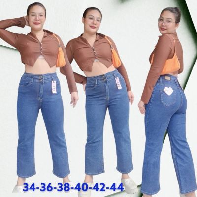 กางเกงยีนส์ทรงกระบอกเอวสูงสาวอวบแมทง่ายกางเกงยีนส์ไซส์ใหญ่ กางเกงยีนส์บิ๊กไซส์ 34-44/2XL-7XL