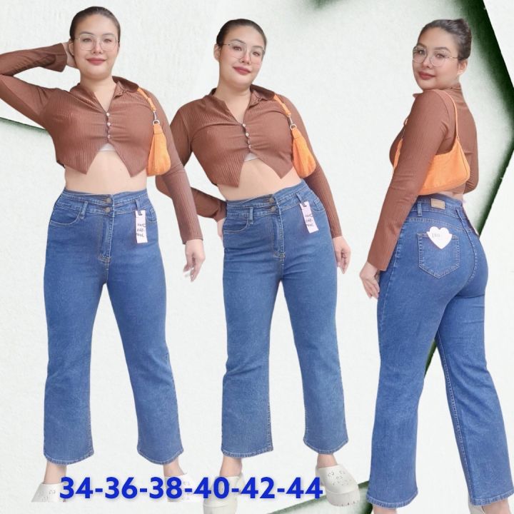 กางเกงยีนส์ทรงกระบอกเอวสูงสาวอวบแมทง่ายกางเกงยีนส์ไซส์ใหญ่-กางเกงยีนส์บิ๊กไซส์-34-44-2xl-7xl
