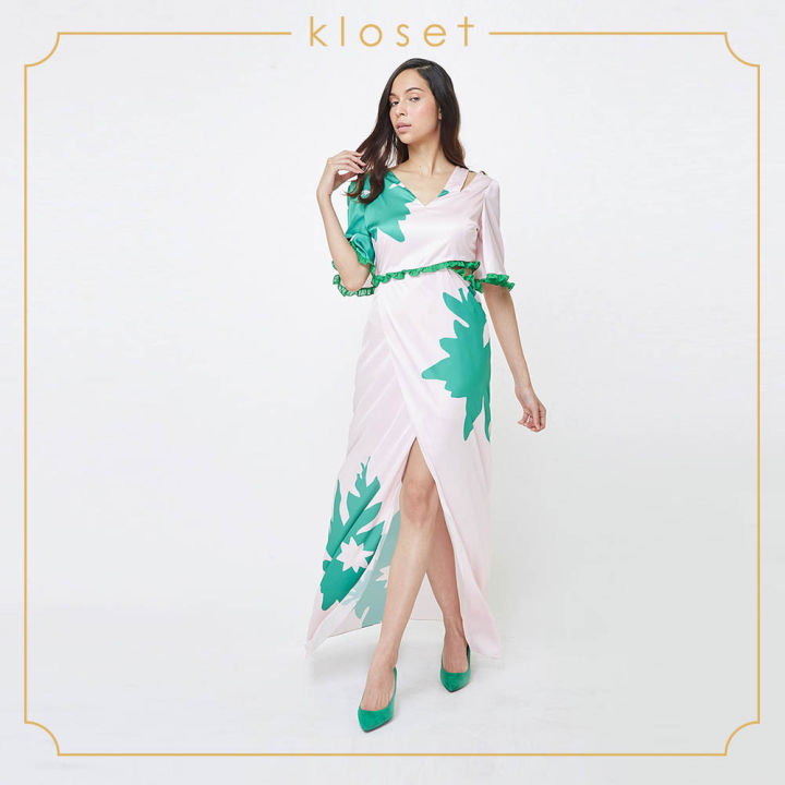 kloset-serial-print-long-dress-ss19-d017-เดรสผู้หญิง-เสื้อผ้าผู้หญิง-เสื้อผ้าแฟชั่น-เดรสยาว-เดรสพิมพ์ลาย