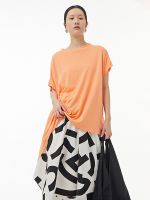 XITAO T-shirt Solid Color Casual Loose Asymmetrical Bat Wing Sleeve Top