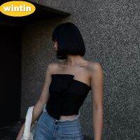 Wintin Lazada EBay Womens New Design Sense False Two-Piece Patchwork off-Neck Sleeveless Tube Top Vest Summer