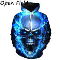 Field Men Women Long Sleeves Hooded Sweatshirt Trendy Skull 3D การพิมพ์เสื้อขนาดใหญ่หลวม Casual Pullover Hoodies