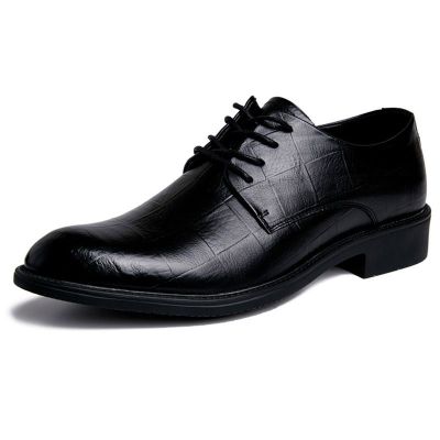 【Ready】🌈 Black leather shoes mens leather spring and autumn breathable Korean version heightened young people British soft leather business suit mens leather shoes