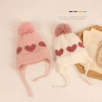 Autumn Winter Baby Girl Hat with Pompom Heart Pattern Kids Beanie Caps Warm Knitted Infant Toddler Bonnet Hats Baby Accessories