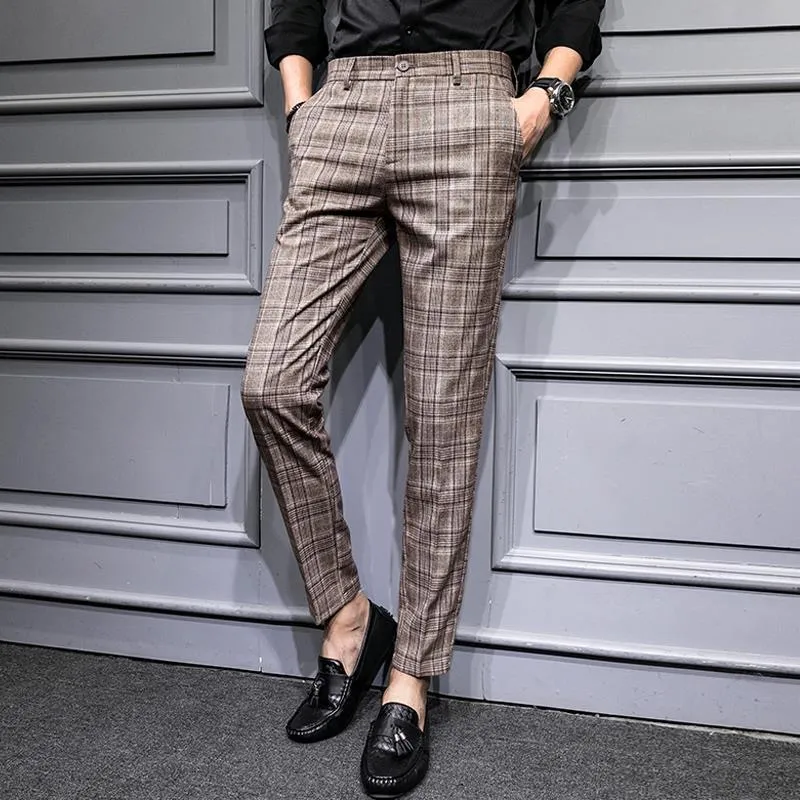 MARK BELT Men's Pants Korean Version of The Trend of Casual Plaid