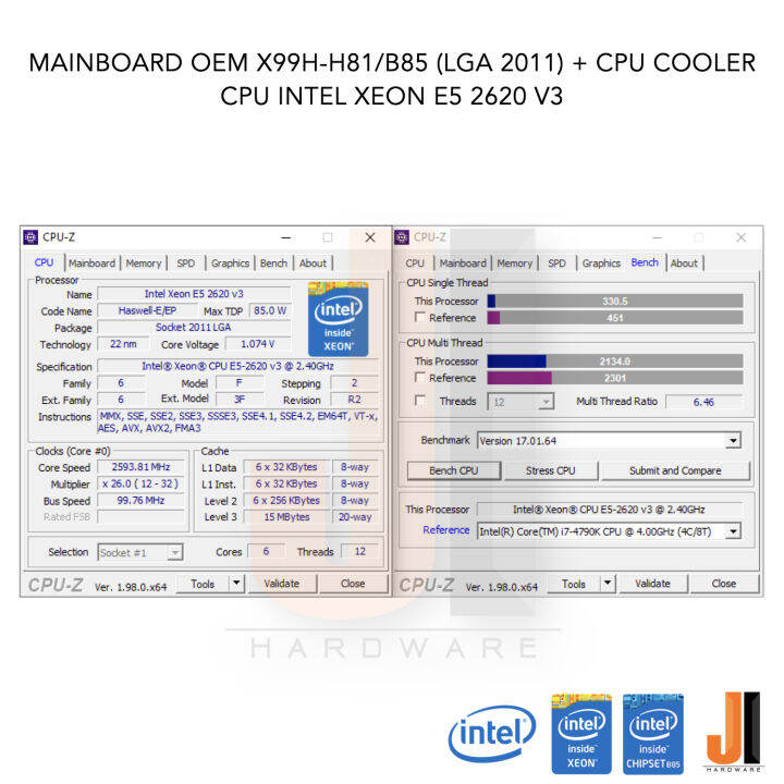 ชุดสุดคุ้ม-mainboard-oem-x99h-b85-h81-lga-2011-intel-xeon-e5-2620-v3-with-cpu-cooler-2-4-3-2-ghz-6-cores-12-threads-85-watts-สินค้าใหม่สภาพดีมีฝาหลังมีการรับประกัน