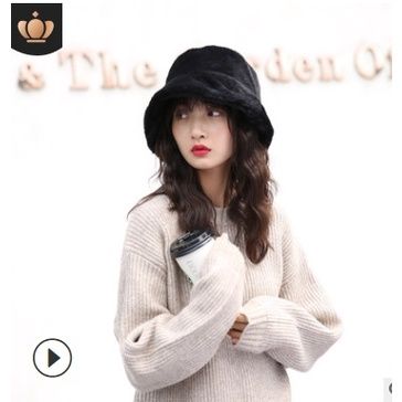 หมวกแฟชั่นผู้หญิง หมวกกันหนาว หมวกขนเฟอร์แฟชั่น (พร้อมส่งสีดำ)