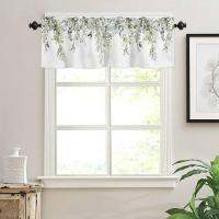 Sage Green Curtain Valance for Windows Watercolor Eucalyptus Leaf Rod Pocket Valance Window Treatments Plant Leaves