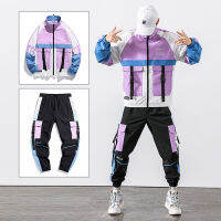 2022 Hip Hop Workwear jacket Mens Tracksuit Jacket+Pants 2PC Sets baseball loose Zipper Ribbons Coat &amp; Long Pants Mens Clothes