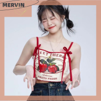 [MERVIN]?[HOT SALE]?? เสื้อกล้ามผู้หญิงพิมพ์ลายเชอร์รี่น่ารักฤดูร้อนเสื้อกล้ามแขนกุดเข้ารูป