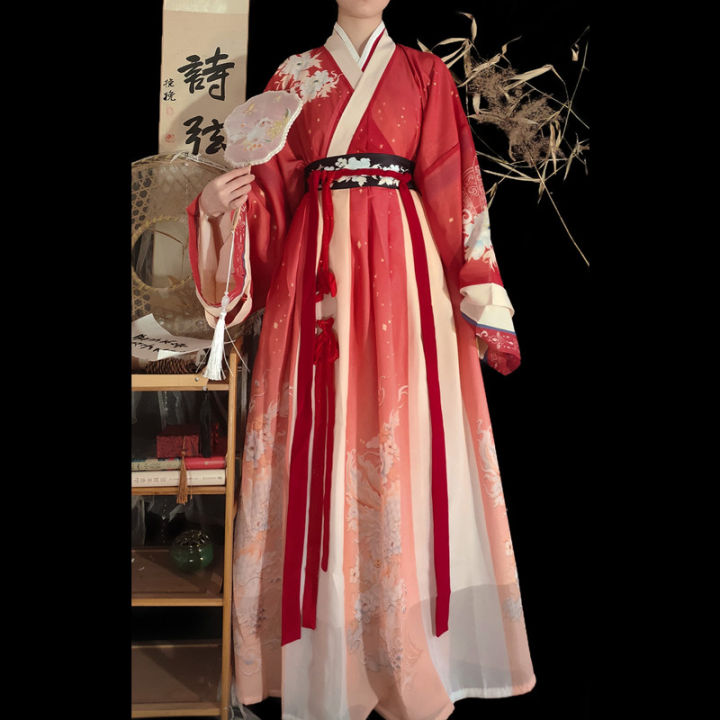 จีนดั้งเดิมสีแดง-hanfu-3ชิ้นเซ็ตเครื่องแต่งกายผู้หญิงโบราณ-weijin-dynasty-ชุด-oriental-ชุดเจ้าหญิง-lady-elegance-dance