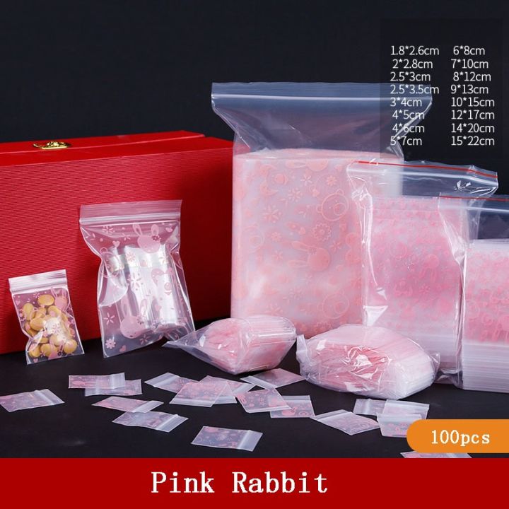 100Pcs/Lot 4*5Cm Mini Zip Lock Bags Transparent Print Plastic Ziplock Bag  For Food Candy Pill Storage Jewelry Packaging Pouches