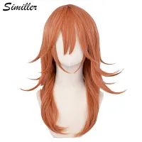 Similler Synthetic Anime Orange Wig For Girls Women Long Curly Cosplay Wig With Bangs For Halloween Party