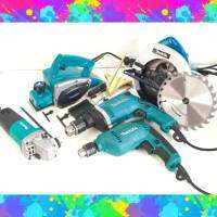 ชุดสร้างตัว Makita เลื่อยวงเดือน 7 นิ้ว 900W + กบไฟฟ้า 3 นิ้ว รุ่น 1900B + สว่าน 4 หุน HP1630 + สว่าน 3 หุน 6412 + หินเจียร 4 นิ้ว 9553 สว่านไฟฟ้า หินเจียรไฟฟ้า