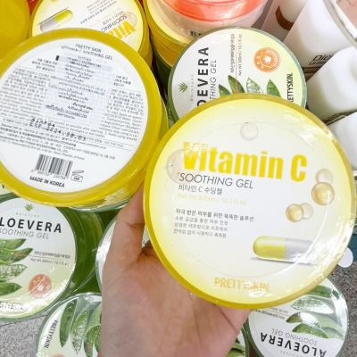 ❤️พร้อมส่ง❤️   Pretty skin VITAMIN C soothing gel 300ML. [ made in korea ] เจลวิตามินซีเข้มข้น ฟื้นฟูผิวคล้ำเสีย ไหม้แดด ให้กลับมาขาวใสมีออร่า 🔥🔥🔥