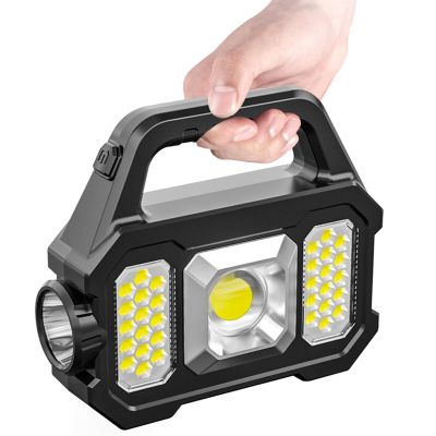 Multifunctional Searchlight Outdoor Waterproof Solar Charging Treasure Strong Light Flashlight Cob Portable Lamp