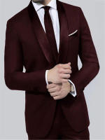 Burgundy Shawl Lapel ผู้ชาย2ชิ้น Mens Blazer งานแต่งงานชุด West Slim ที่กำหนดเองอย่างเป็นทางการ (แจ็คเก็ต + กางเกง) ผู้ชายชุดR