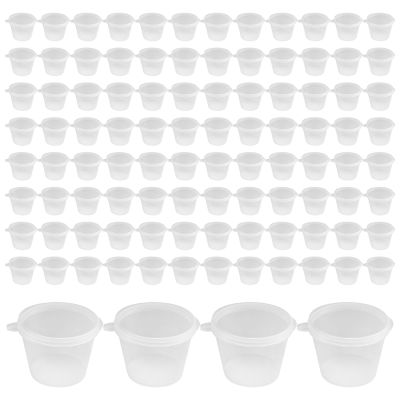 100 x 1Oz Round Food Container Pots with Lids,Hinged Sauce Pots Reusable Jelly Shot Cups Small Deli Pot Restaurants