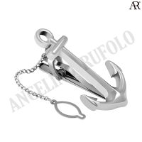 ANGELINO RUFOLO Tie Clip ดีไซน์ Silver Anchor เข็มหนีบเนคไทโรเดียมคุณภาพเยี่ยม ตัวเรือนสีเงิน