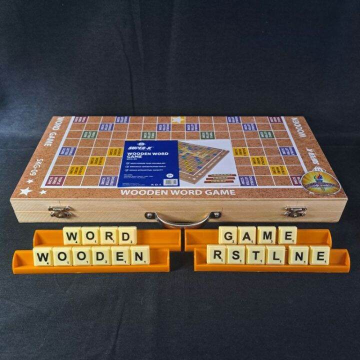 Scrabble Wooden Word Game with Plastic Letter Tiles Crossword Board ...