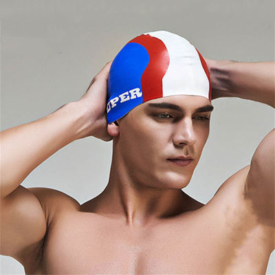 หมวกหลากสีไม่รัดรูปหมวกซิลิโคนว่ายน้ำยืดได้สำหรับผู้ชายและใหม่