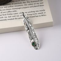 S925 Sterling Silver Pendant Wholesale Graffiti Feather Emerald Necklace Men And Women Can Wear Versatile Handmade