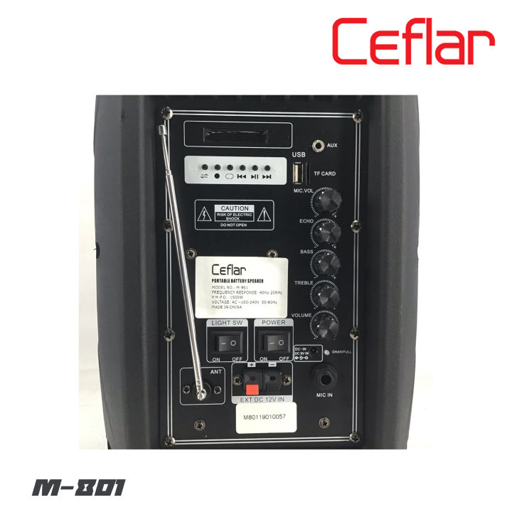 ceflar-m-801-ตู้ลำโพงเคลื่อนที่ขนาด-8-นิ้ว-กำลังขับ-1500-วัตต์-มีไมค์ลอย-1-ตัว-มี-echo-แต่งเสียงให้-สามารถเชื่อมต่อบูลทูธ-usb-mp3-มีแบตเตอรี่ในตัว