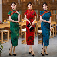 แบบดั้งเดิม Mandarin Collar ดอกไม้พิมพ์ซาตินผู้หญิง Cheongsam Elegant R Handmade ปุ่ม Qipao จีนทุกวัน Dress