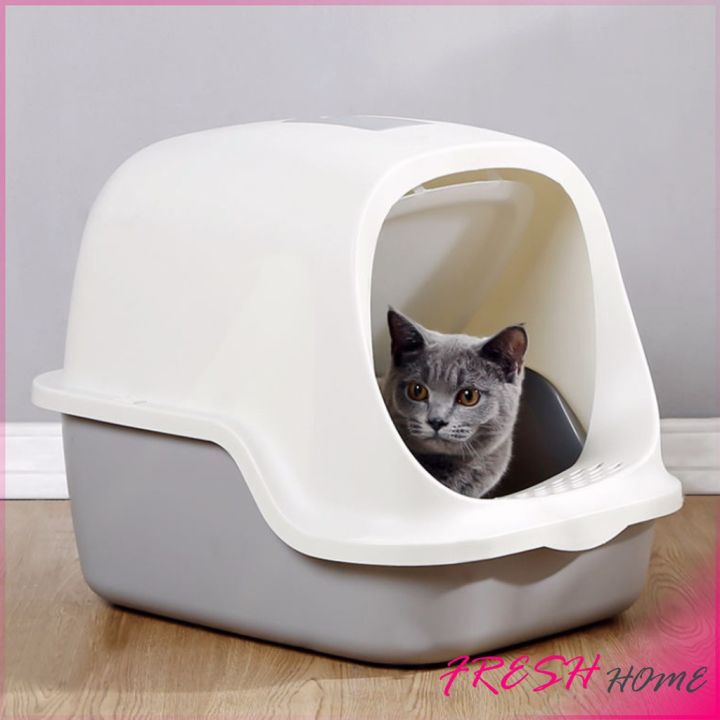 ห้องน้ำแมว-ทราย-ป้องกันน้ำกระเซ็น-ห้องน้ำแมวทรงโดม-มีฝาปิดห้องน้ำแมว-อุปกรณ์สำหรับแมว-การบะทรายแมว-ห้องน้ำแมว-cat-toilet