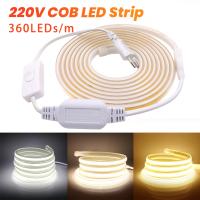 [ANYA Auto Parts] AC 220โวลต์ซังหลอดไฟ LED Strip Super Bright 360 Leds/m กันน้ำกลางแจ้งโคมไฟที่มีความยืดหยุ่น Led เทปแสงเชิงเส้นที่มีสวิทช์สหภาพยุโรปเสียบ