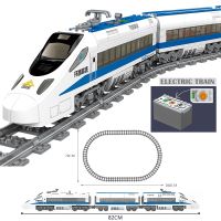 รถไฟไฮเทค Motor Listrik ในเมืองรถไฟของเล่นสำหรับเด็กสูงรถทหารบล็อกตัวต่อของเล่น