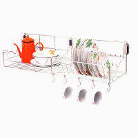 KWH-DR002 wall dish Rack  80 CM. Stainless Steel 304 ชั้นวางจานสเตนเลสติดผนัง พร้อม แถม ตะขอตัว S 5 ชิ้น  มีตัวยึดสเตนเลส 2 จุด