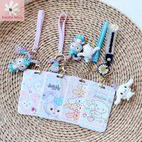 GARRIY เคสสำหรับบัตรการ์ตูนสายห้อยซองใส่บัตร Sampul Kartu รถโดยสารประจำทางแบบ Cinnamoroll Meal Card แบบสองด้านสำหรับนักเรียน