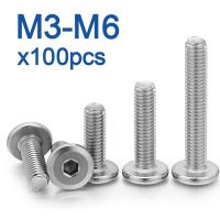 100pcs/lot 304 Stainless Steel Large Flat Hex Hexagon Socket Head Allen Screw Furniture Screw Connector Joint Bolt M3 M4 M5 M6 Nails Screws Fasteners