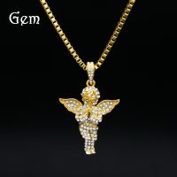 [COD] Hip-hop ancient cute fashion full of diamonds angel wings alloy pendant necklace hip-hop trendy factory direct