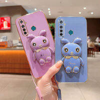 เคส GTHD Reamle 5 Pro เคส6D กระต่ายชุบ5Pro เคสโทรศัพท์ฝาหลังที่ตั้งการ์ตูนน่ารักหรูหรากระต่ายสำหรับ OPPO 5 Pro Reamle5 Reamle5Pro แท่นวางพับได้เคสซิลิโคนนิ่ม TPU กันกระแทก