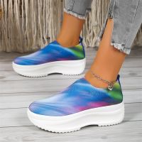 HOT★Womens Rhinestone Sneakers 2023 Spring New Rainbow Color Ladies Breathable Slip on Comfy Loafers Running Walking Casual Flats