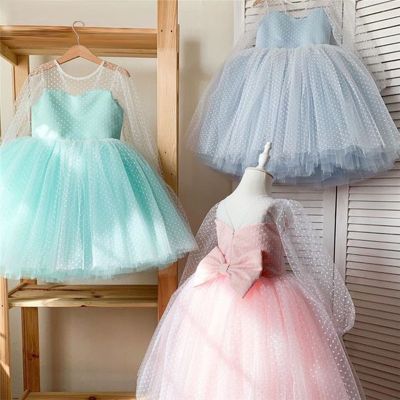 NNJXD Princess Dresses for Girls Polka-Dot Flower Wedding Party Elegant Gown Bowbot Backless Childrens Dresses Kids Birthday Dress
